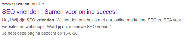 Screenshot van een Google snippet van de website van SEO vrienden - Online marketing voor je webshop: de beste tips op een rijtje
